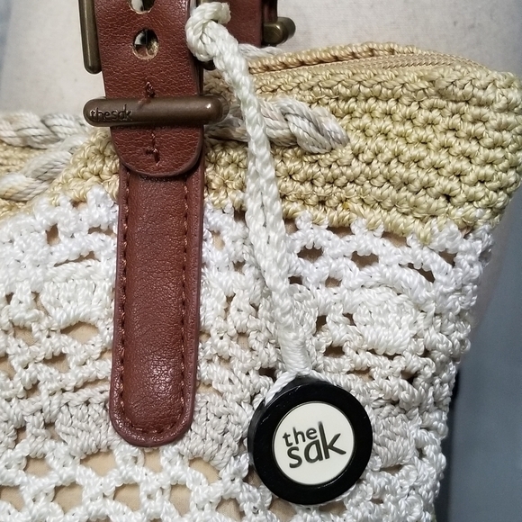 The Sak Crochet Large Shoulder Bag With Wrapped Faux Leather Straps - Picture 8 of 16